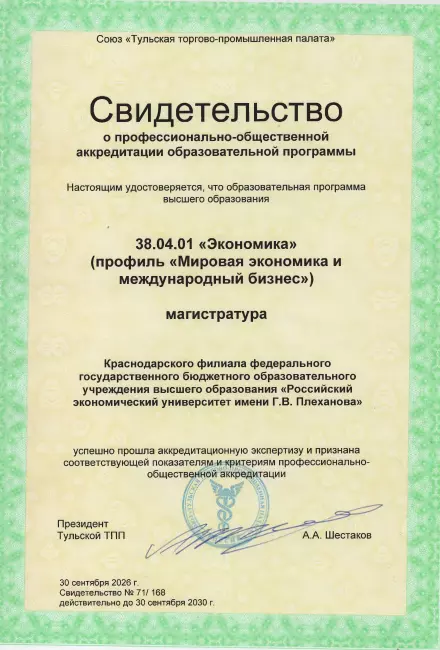 Свидетельство — Мировая экономика и международный бизнес, магистратура